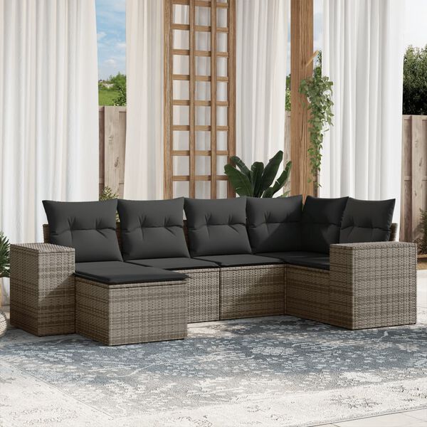 vidaXL Salon de jardin 6 pcs avec coussins gris r&eacute;sine tress&eacute;e