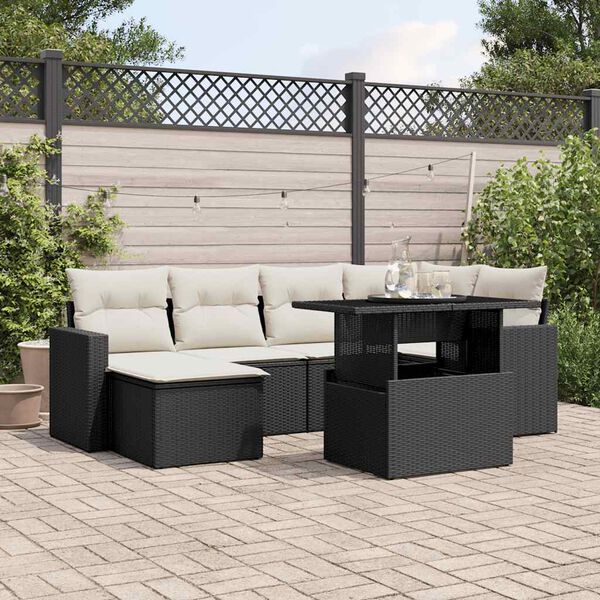 vidaXL Salon de jardin 7 pcs avec coussins noir r&eacute;sine tress&eacute;e
