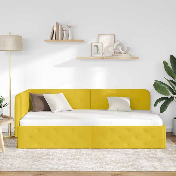 vidaXL Cadre de lit d'angle avec t&ecirc;te de lit Jaune 90 x 200 cm Velours