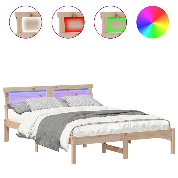 vidaXL Cadre de lit avec t&ecirc;te de lit Marron 135 x 190 cm Pin massif