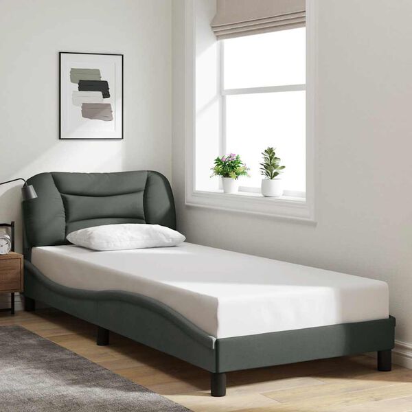 vidaXL Cadre de lit sans matelas Hvar gris fonc&eacute; 90x190 cm tissu