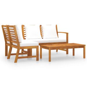 vidaXL Salon de jardin 4 pcs avec coussin Cr&egrave;me Bois d'acacia solide