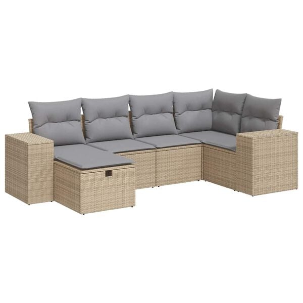 vidaXL Salon de jardin avec coussins 6 pcs beige r&eacute;sine tress&eacute;e