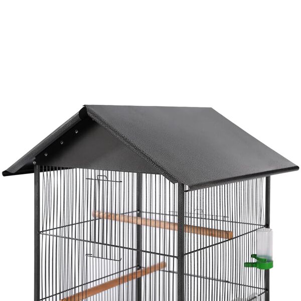 vidaXL Cage &agrave; oiseaux avec toit Acier Noir 66 x 66 x 155 cm