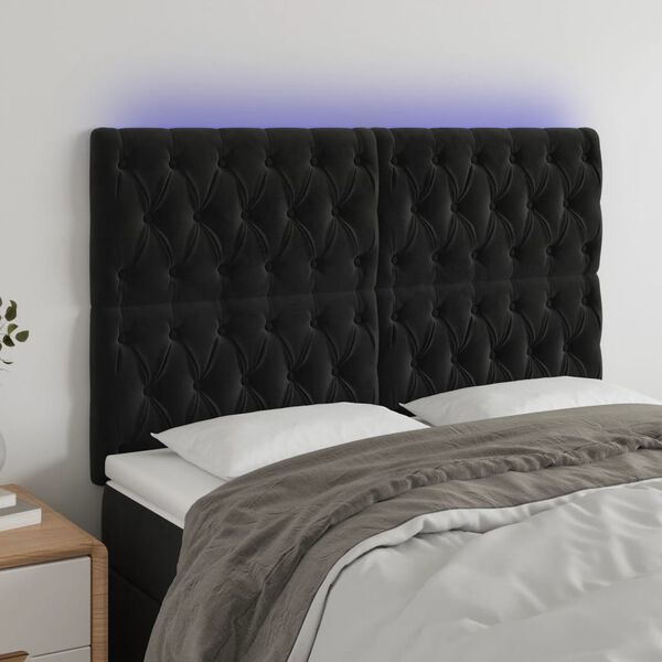 vidaXL T&ecirc;te de lit &agrave; LED Noir 160x7x118/128 cm Velours