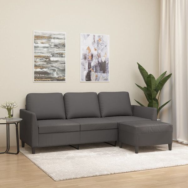 vidaXL Canap&eacute; &agrave; 3 places avec repose-pieds Gris 180 cm Similicuir