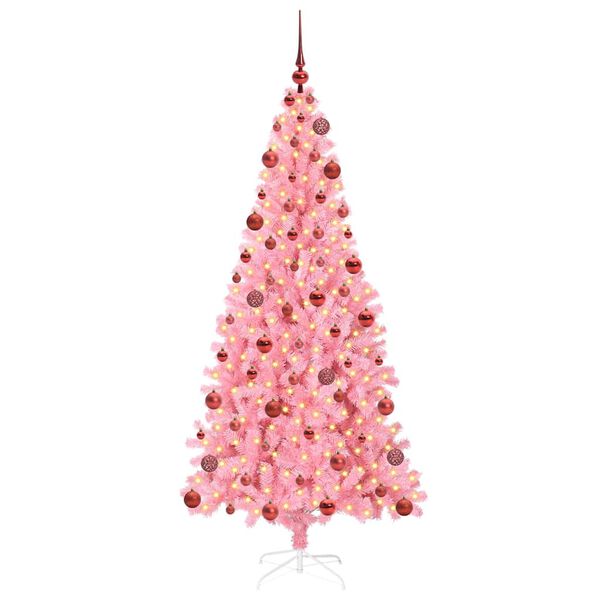 vidaXL Sapin de No&euml;l avec 300 LED avec support Rose 180 cm PVC