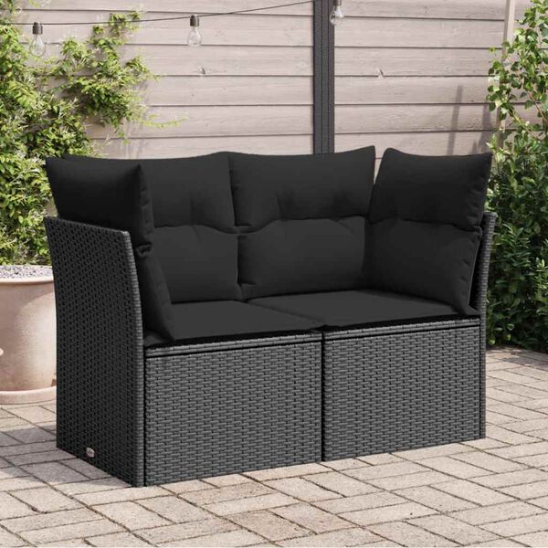 vidaXL Canapé de jardin avec coussins 2 places en polyrotin noir