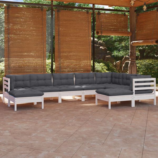 vidaXL Salon de jardin 9 pcs avec coussins blanc bois de pin massif