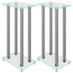 vidaXL Supports de haut-parleurs 2 pcs argenté verre trempé 4 piliers