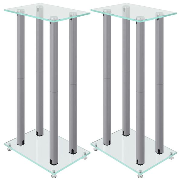 vidaXL Supports de haut-parleurs 2 pcs argent&eacute; verre tremp&eacute; 4 piliers