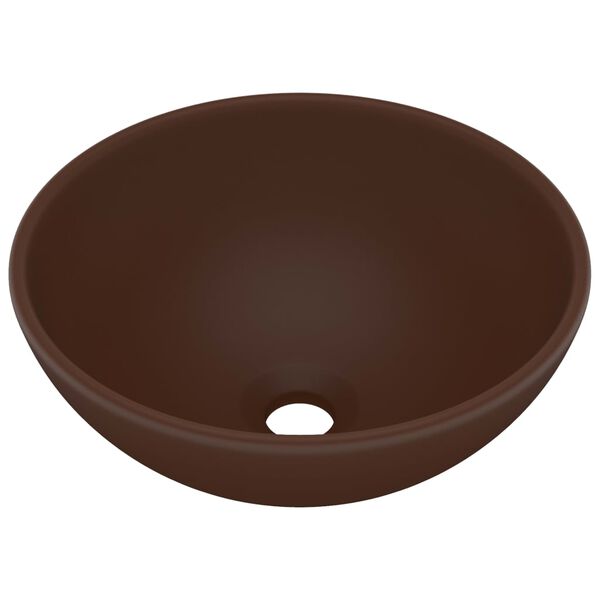 vidaXL Lavabo rond salle de bain Marron foncé mat 32,5x14 cm Céramique