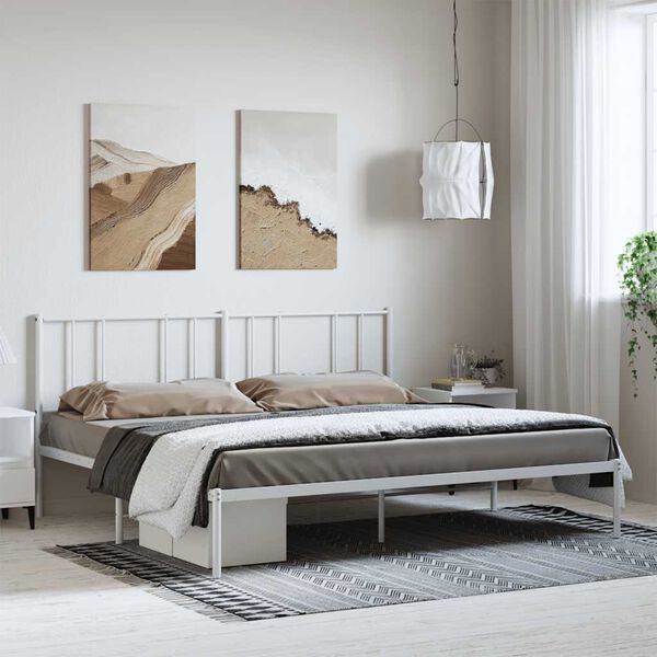 vidaXL Cadre de lit m&eacute;tal sans matelas et t&ecirc;te de lit blanc 193x203 cm
