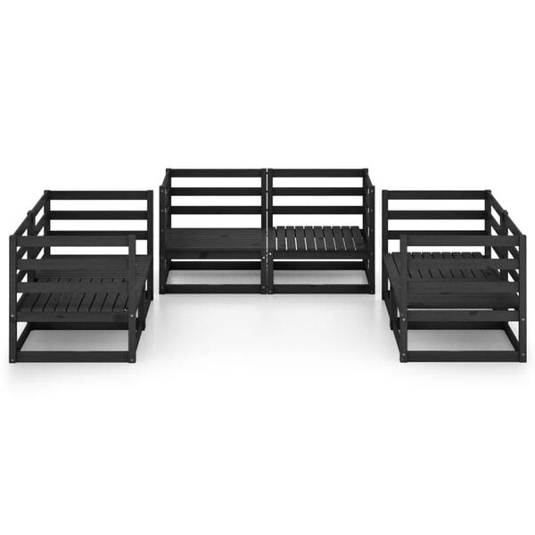 vidaXL Salon de jardin 6 pcs Noir Bois de pin massif