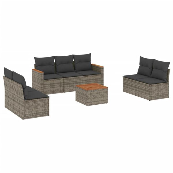 vidaXL Salon de jardin 8 pcs avec coussins gris r&eacute;sine tress&eacute;e