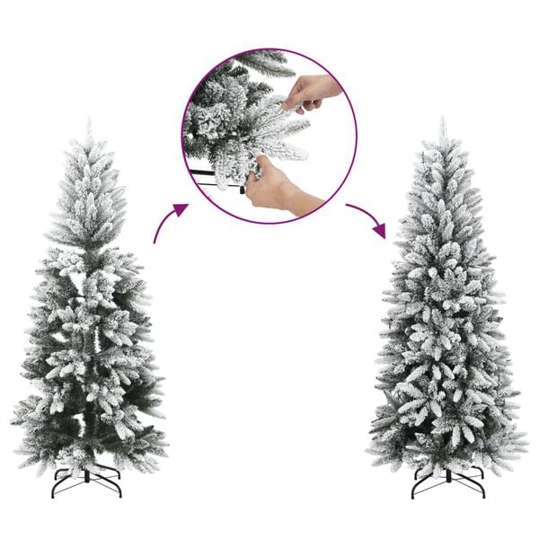 vidaXL Sapin de Noël artificiel mince avec neige floquée 210 cm PVC/PE