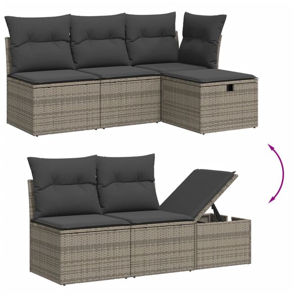 vidaXL Salon de jardin 5 pcs avec coussins gris r&eacute;sine tress&eacute;e