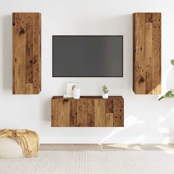 vidaXL Meubles TV muraux 3 pcs vieux bois bois d'ing&eacute;nierie