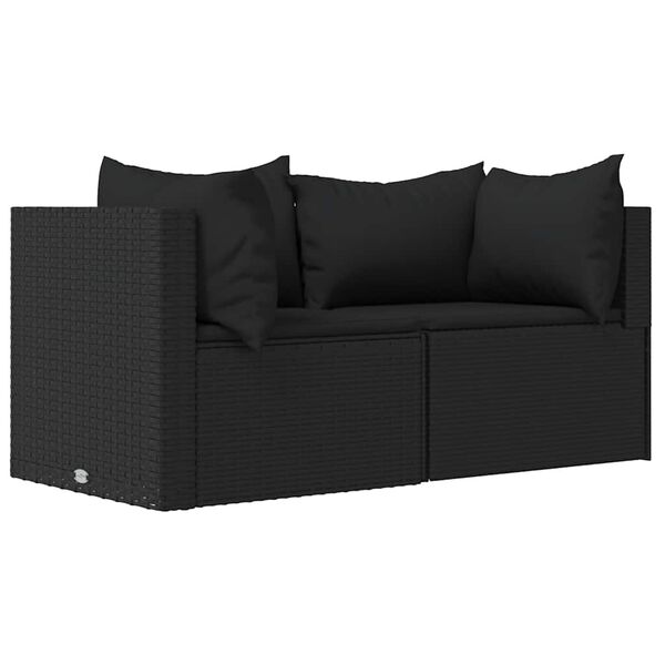 vidaXL Salon de jardin 3 pcs avec coussins Noir Résine tressée
