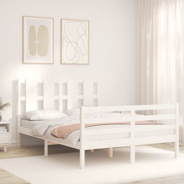vidaXL Cadre de lit sans matelas blanc 140x190 cm bois massif