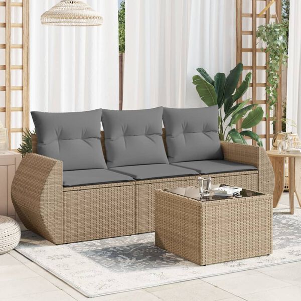 vidaXL Salon de jardin avec coussins 4 pcs beige r&eacute;sine tress&eacute;e