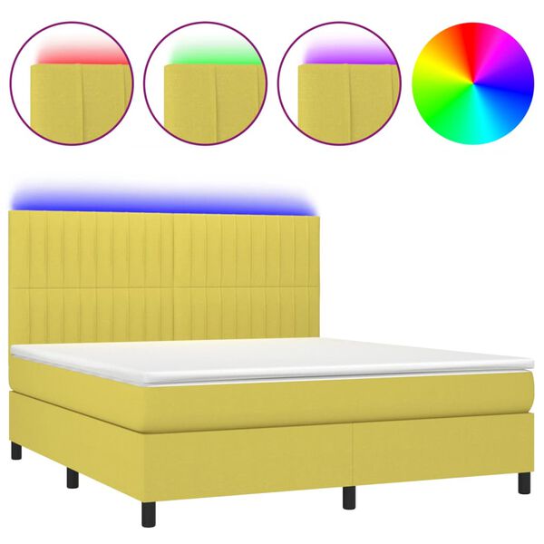 vidaXL Sommier &agrave; lattes de lit et matelas et LED Vert 160x200 cm Tissu