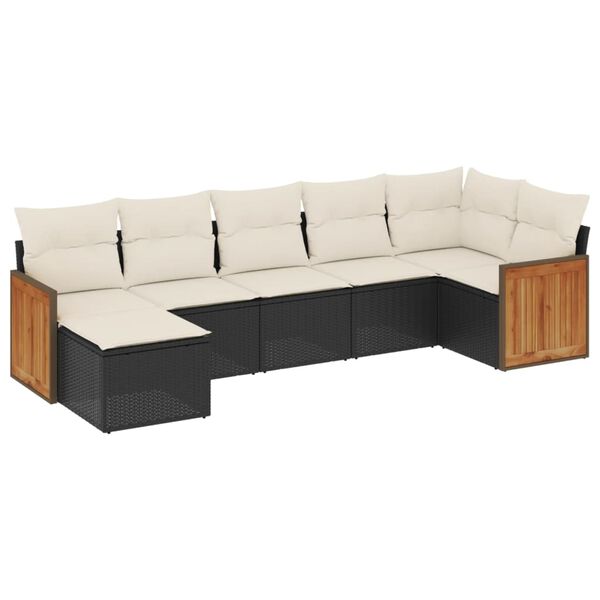 vidaXL Salon de jardin 7 pcs avec coussins noir r&eacute;sine tress&eacute;e