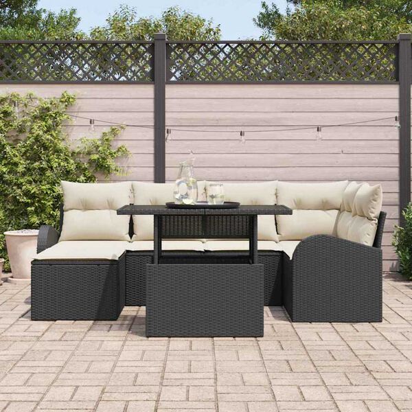 vidaXL Ensemble de canap&eacute; de jardin 7 pcs Noir Poly rotin