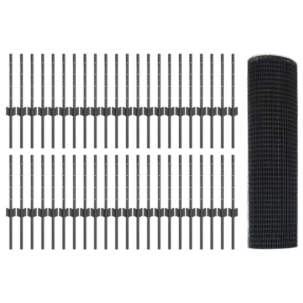 vidaXL Cl&ocirc;ture avec poteau Gris 0,4 x 100 m Acier et PVC