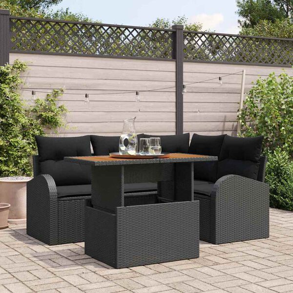 vidaXL Ensemble de canap&eacute; de jardin 5 pcs Noir Poly rotin