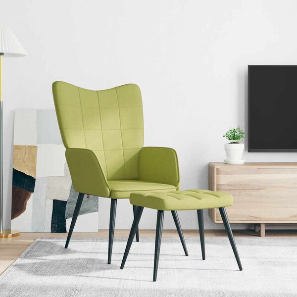 vidaXL Chaise de relaxation avec tabouret Vert Tissu