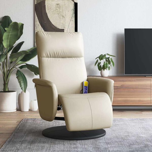 vidaXL Fauteuil inclinable de massage et repose-pieds cr&egrave;me similicuir