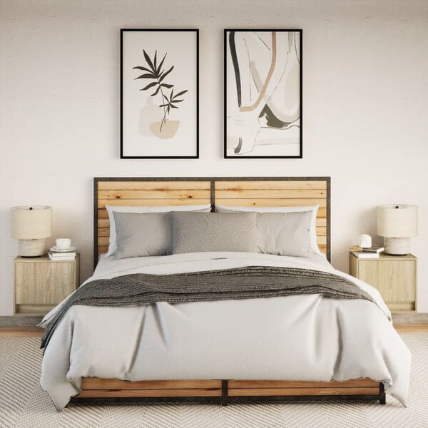 vidaXL Tables de chevet murales avec lumi&egrave;res LED 2 pcs ch&ecirc;ne sonoma