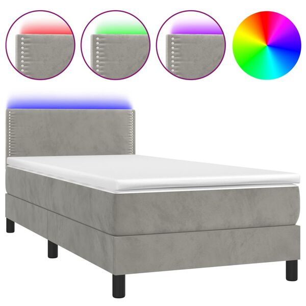 vidaXL Sommier &agrave; lattes de lit avec matelas LED Gris clair 100x200 cm
