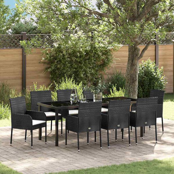 vidaXL Ensemble de salle &agrave; manger pour jardin 9 pcs Noir polyrotin