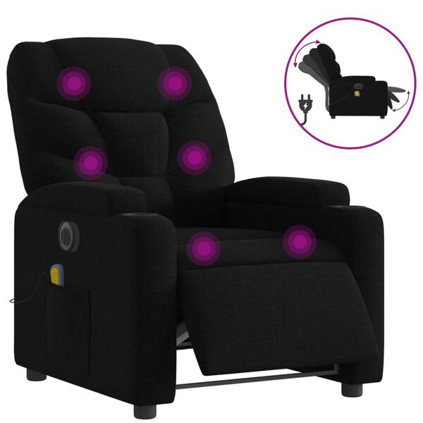 vidaXL Fauteuil de massage inclinable &eacute;lectrique Noir Tissu