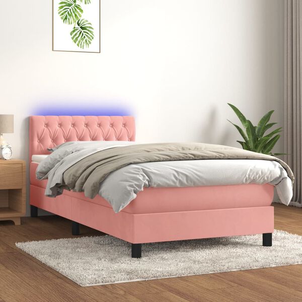 vidaXL Sommier &agrave; lattes de lit avec matelas et LED Rose 90x200 cm