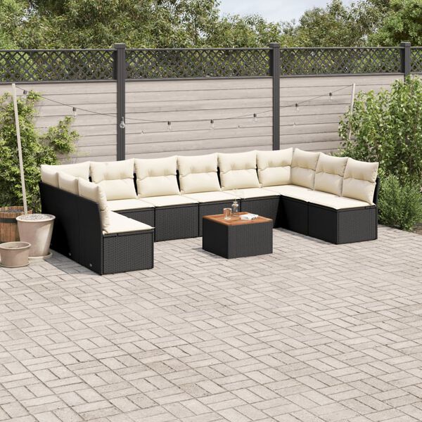 vidaXL Salon de jardin 11 pcs avec coussins noir r&eacute;sine tress&eacute;e