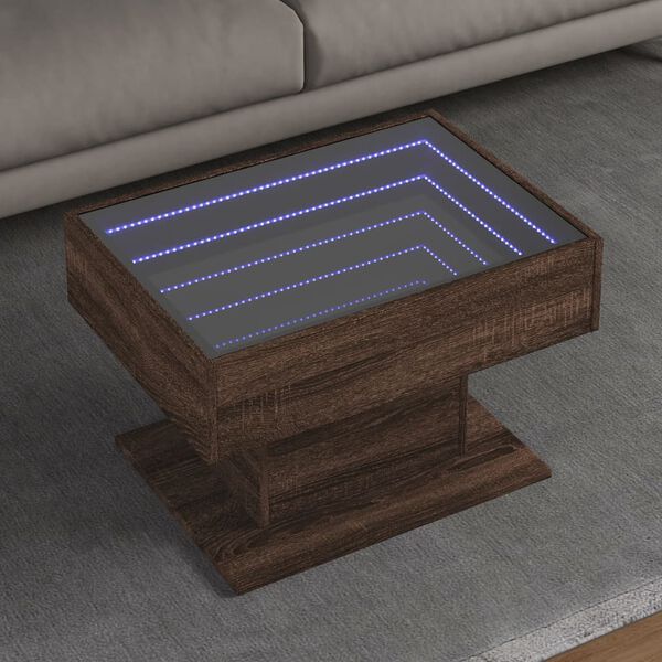 vidaXL Table basse avec LED chêne marron 70x50x45 cm bois d'ingénierie