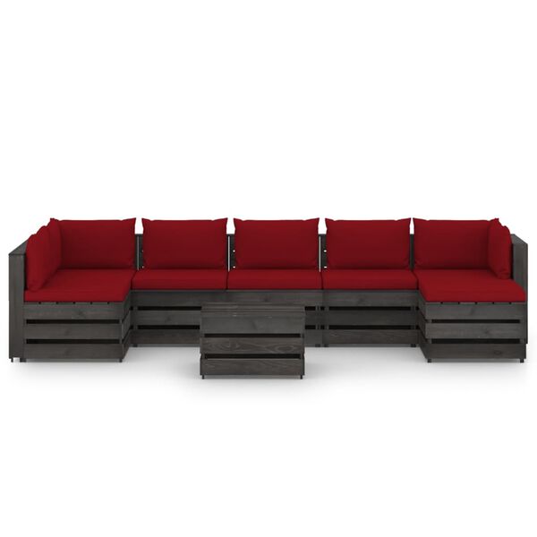 vidaXL Salon de jardin 8 pcs avec coussins Bois impr&eacute;gn&eacute; de gris