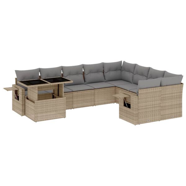 vidaXL Salon de jardin avec coussins 10 pcs beige r&eacute;sine tress&eacute;e