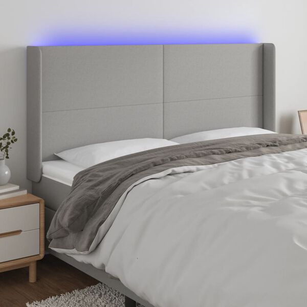 vidaXL T&ecirc;te de lit &agrave; LED Gris clair 183x16x118/128 cm Tissu