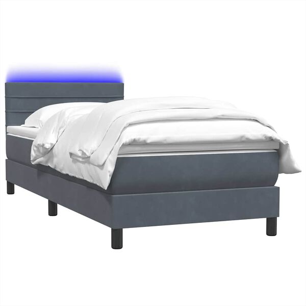 vidaXL Sommier &agrave; lattes de lit et matelas et LED gris fonc&eacute; 100x220cm velours