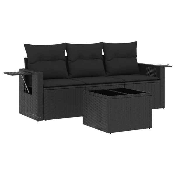 vidaXL Salon de jardin 4 pcs avec coussins noir résine tressée