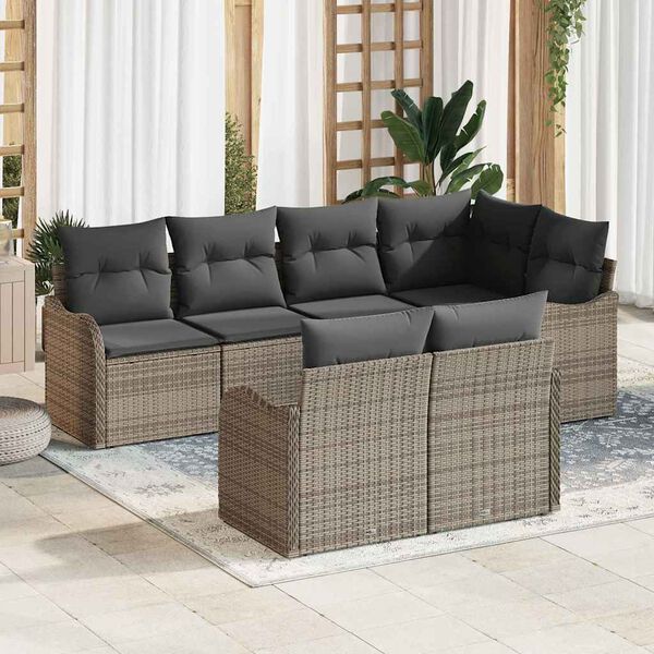vidaXL Ensemble de canapé de jardin avec coussin 7 pcs Gris Poly rotin