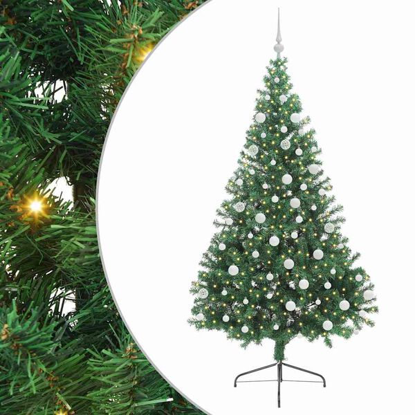 vidaXL Sapin de No&euml;l artificiel pr&eacute;-&eacute;clair&eacute; Vert 180 cm PVC