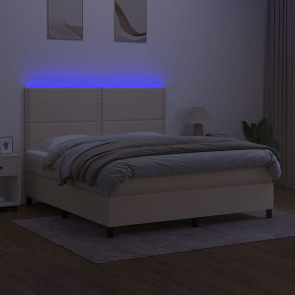 vidaXL Sommier &agrave; lattes de lit et matelas et LED Cr&egrave;me 160x200cm Tissu