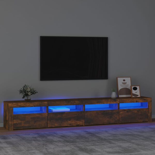 vidaXL Meuble TV avec lumi&egrave;res LED Ch&ecirc;ne fum&eacute; 240x35x40 cm