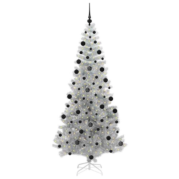 vidaXL Sapin de No&euml;l avec 300 LED avec support Argent 210 cm PET