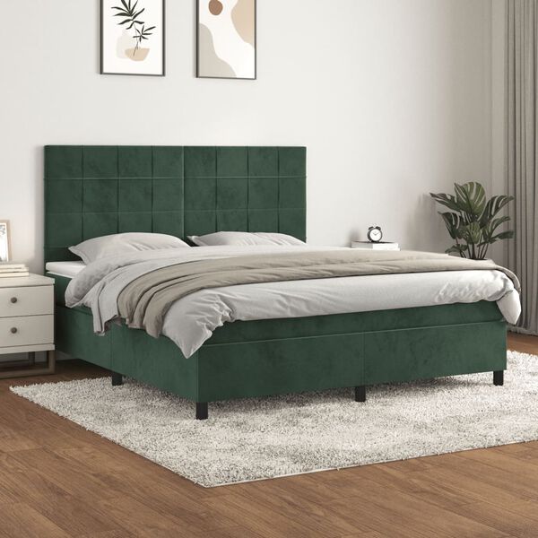vidaXL Sommier &agrave; lattes de lit et matelas Vert fonc&eacute; 160x200cm Velours